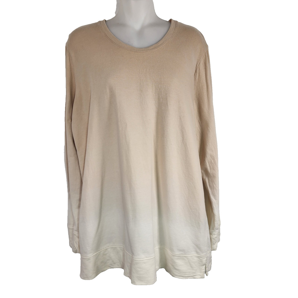 Denim & Co Women French Terry Dip Dye Long Sleeve Tunic Pale Taupe Small A346977